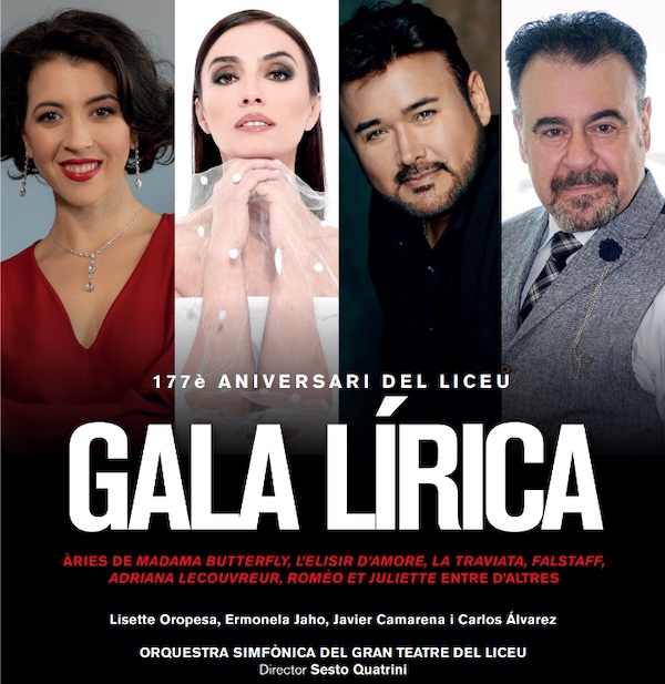 Ermonela Jaho, Lisette Oropesa, Javier Camarena y Carlos Álvarez juntos en una gala lírica en el Liceu, bajo la batuta de Sesto Quatrini